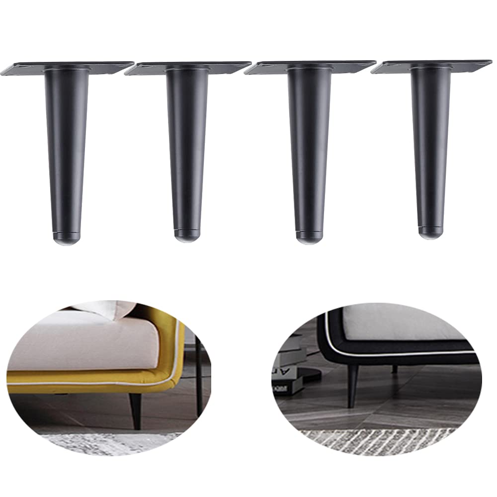 ALXEH Straight Furniture Table Legs 4 Inch, Round Tapered Metal Furniture Legs Black, Modern Dresser Cabinet Sofa Support Feet R