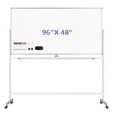 Lumspax Rolling White Board on Wheels, 96 x 48 Double-Side Magnetic Dry Erase Board with Stand, Aluminum Frame Extra Large Mobil