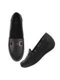 Shoetopia Upper Buckle Detailed Black Loafers For Girls & Gilrs-Eu37,Bronze,4,B0D5HHLPVH