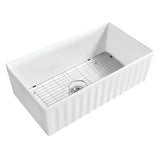 Gourmetier GPKF331810 Kaolin 33-Inch Ceramic Apron Front Single Bowl Farmhouse Kitchen Sink with Bottom Grid and Strainer, Gloss