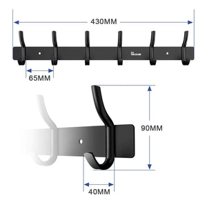 Anjuer Coat Hanger Clothes Rack 6 Hooks Heavy Duty Clothes Hat Holder Aluminum Alloy Black