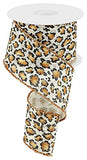 Metallic Animal Print on Faux Burlap Wired Edge Ribbon (Off White, 2.5 Inch)