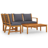 vidaXL Modern Acacia Wood Patio Lounge Set with Cushions, 4Piece Outdoor Sofa Set Include Bench, Corner Sofa, Middle Sofa and C