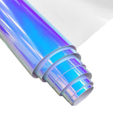 12 x 53 Inch Holographic PVC Fabric Waterproof Synthetic Leather Iridescent Laser Rainbow Vinyl Roll for DIY Holographic blue XH