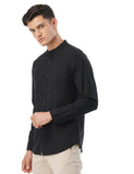 Fyltr Men'S Solid Slim Fit 100% Cotton Linen Look Casual Shirt Black Beauty,Black Beauty,Black Beauty,2Xl