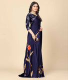 Rangita Women Abstract Printed Crepe Saree With Blouse Piece - Blue (Size 5.5 Mtr)