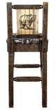 Montana Woodworks Homestead Collection Barstool With Upholstered Seat, Woodland Pattern, Laser Engraved Bear Design, Stained & L