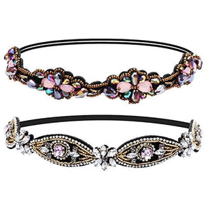 Amariver 2 Pieces Rhinestone Beaded Elastic Headband