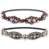 Amariver 2 Pieces Rhinestone Beaded Elastic Headband