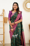 Flosive Womens Present Banarasi Soft Lichi Silk Saree Beautiful Jacquard Rich Pallu Design Work Zari Woven Kanjivaram Silk Style Saree With Soft Lichi Silk Blouse Piece Multi (Green).