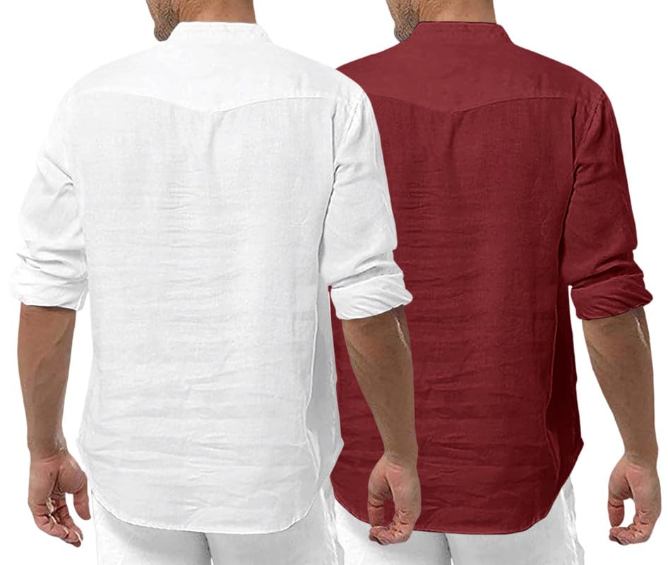 Royalscout Men'S Cotton Polyester Blend Solid Regular Fit Full Sleeve Short Kurta | Ethnic, Lightweight Summer Kurta For Daily & Occasion Use White-Maroon White-Maroon 4Xl