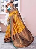 Greciilooks Womens Jacquard Cotton Silk Saree (Gl-S2364-Orange)