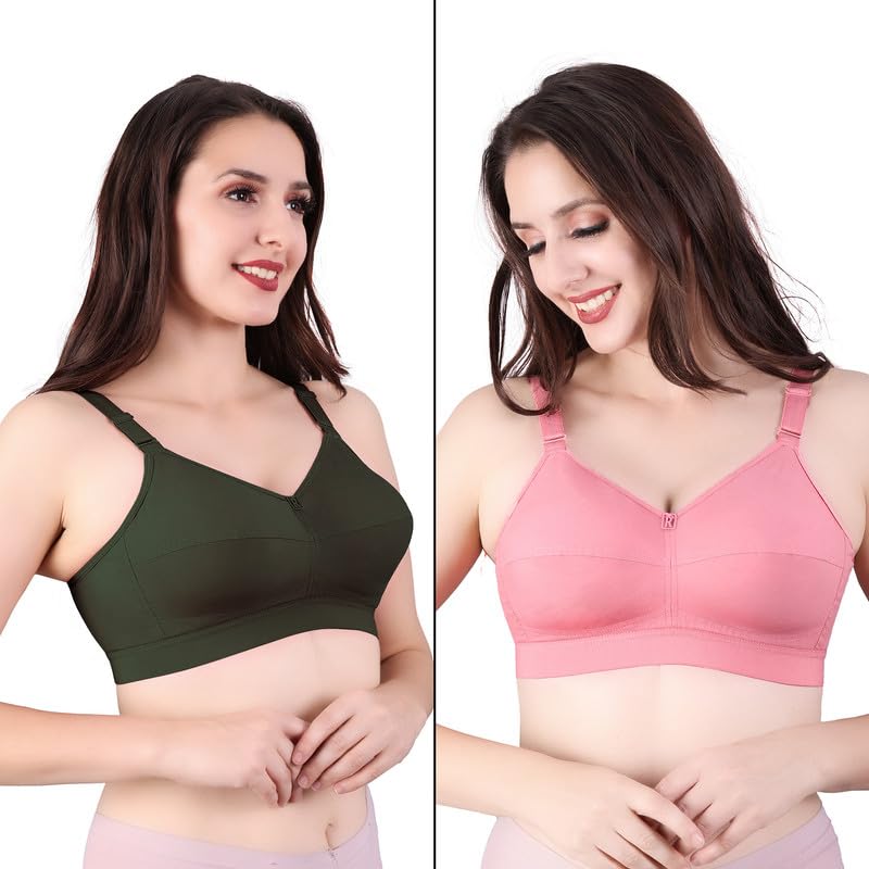 Trylo Riza Cottonfit Bra Combo Pack Olivegreen & Rose Gold 34 D - Cup - Pack Of-2,OLIVEGREEN & ROSE GO,34,B0DQKXFPG7