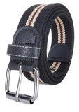 Nahsoril Casual Woven Cotton Canvas Belt | Black With Beige Stripes | Metal Buckle, Adjustable Elastic Fabric Belt For Unisex. (