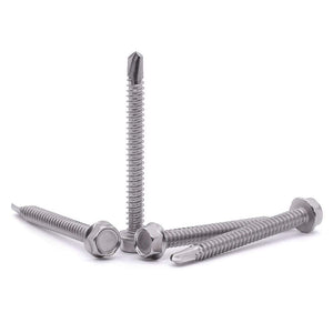 #14 X 3 Hex Washer Head Self Drilling Screws, Self Tapping Sheet Metal Tek Screws, 410 Stainless Steel, 25 Pcs