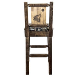 Montana Woodworks Homestead Collection Barstool With Upholstered Seat, Woodland Pattern, Laser Engraved Wolf Design, Stained & L