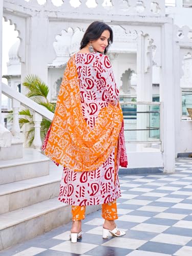 Anni Designer Women'S Cotton Blend Straight Printed Kurta With Pant & Dupatta (Tiguna-Pink-Nds_M_Pink_Medium),Pink,M,Cotton Blend,Kurta,Dupatta