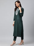 Anni Designer Women'S Cotton Blend Straight Embroidered Kurta With Pant & Dupatta (Jagtara Green_Xl_Green_X-Large),Green,XL,Cotton Blend,Straight,Pants, Dupatta