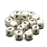 Beadthoven 100pcs Silicone Letter F Beads Bulk 12mm Cube Alphabet Silicone Focal Beads Loose White Rubber Assorted Letter Spacer