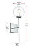 Living District Indoor Modern Home Decorative Bright Ceiling Neri 1 Light Brass And Clear Glass Wall Sconce