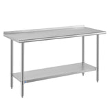 ROCKPOINT SS304 Top All Stainless Steel Table for Prep & Work with Backsplash 24x60 Inches, NSF Commercial Kitchen Heavy Duty Ta