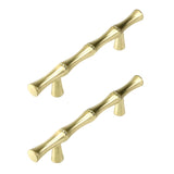 Tighall Zinc Alloy Bamboo Shape Drawer Handle Pull, 3inch Hole Distance Brushed Gold Solid Door Pulls with Screws, 2PCS