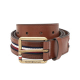Tommy Hilfiger Barwick MenS Leather Belt Tan | Casual Belt With Rwb Pattern And Antique Brass Buckle | Size L 1M