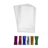 200 Poly Treat Bags 5x7 with 4 Twist Ties Assorted Colors - 1.4mils Thickness OPP Plastic Bags of Candy Cookie Treat (5'' x 7'')