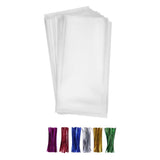 200 Clear Treat Bags 5x11 with Twist Ties 6 Mix Colors - 1.4mils Thickness OPP Plastic Poly Gift Bags (5'' x 11'')
