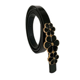 Romp Fashion Women Black P.U Leather Belt White Flower Buckle Belt
