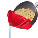 YEVIOR Clip on Strainer for Pots Pan Pasta,Silicone Food Strainer Hands-Free Pan Strainer, Clip-on Kitchen Food Strainer for Spa