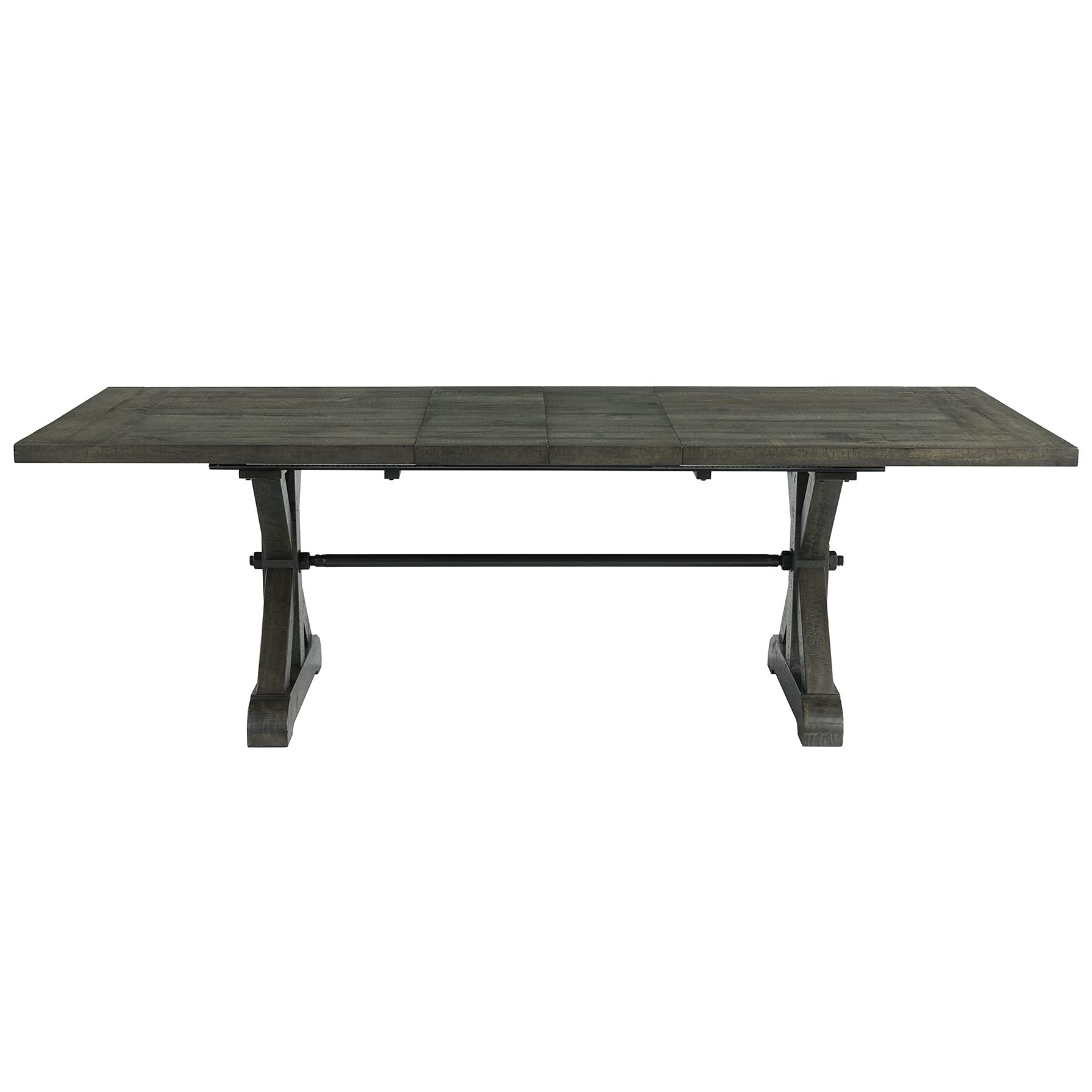 Sunset Trading Trestle 96 Rectangular Extension Pedestal Distressed Gray Wood Dining Table, Three Size Grey