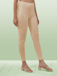 Lyra Women Solid Premium Cotton Ankle Length Leggings | Mid-Waist | Fashionwear Beige L