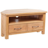 Vidaxl Tv Stand - Rustic Solid Oak Wood With A Drawer Cable Outlet Dual Compartment Design Smooth Run Handles And Space For Media Devices - 34.6 X 16.5 X 18.1 Brown -Like New