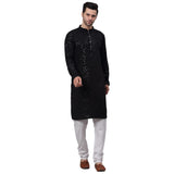 Jompers Mens Chikankari Embroidered and Sequence Kurta with Churidar, Black, M