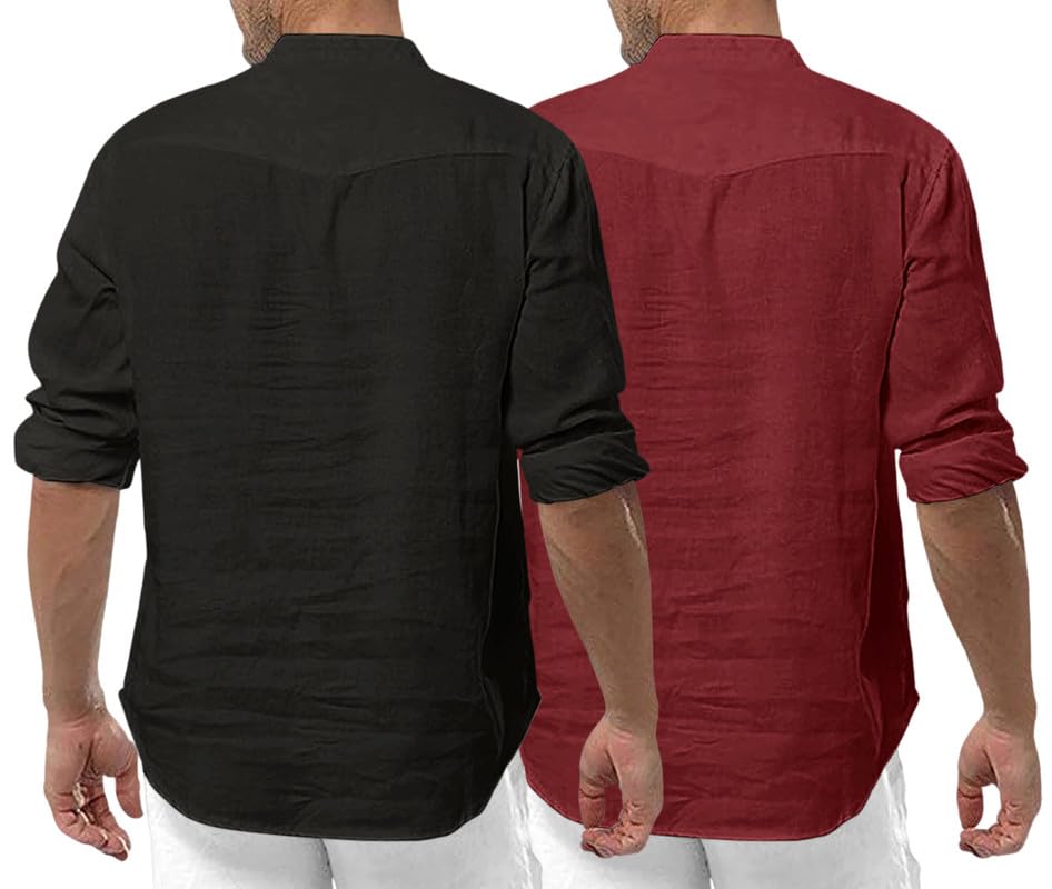 Royalscout Men'S Cotton Polyester Blend Solid Regular Fit Full Sleeve Short Kurta | Ethnic, Lightweight Summer Kurta For Daily & Occasion Use Black-Maroon Black-Maroon 4Xl