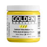 Heavy Body Acrylics by GOLDEN, Cadmium Yellow Medium Hue, 8 fl. oz. Jar, Professional Acrylic Paint, SemiOpaque