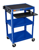 Adjustable-Height Steel Utility Cart - Pullout Keyboard Tray, Royal Blue