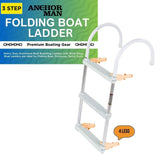 Anchor-Man Folding 3 Step Ladder for Fishing, Heavy-Duty Aluminum Pontoon Boat Ladder With Wide Steps, Ideal for Yacht, Dock, Et