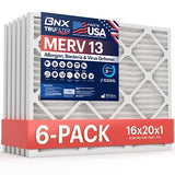 BNX TruFilter 16x20x1 Air Filter MERV 13 (6Pack) MADE IN USA Electrostatic Pleated Air Conditioner HVAC AC Furnace Filters 