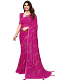 Satrani Womens Georgette Foil Printed & Lace Saree with Unstitched Blouse Piece (3184S2268NA_Rani Pink3)