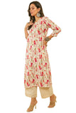Soch Womens Fuchsia Straight Floral Print Rayon Kurta With Kantha Weave Fuchsia 2Xl