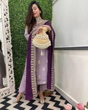 Gosriki Women'S Rayon Viscose Printed Straight Kurta With Pant & Dupatta (Udh Purple-Vks01-Gs_S_Purple_Small),Purple,,B0DVP3RNGN