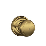 SCHLAGE Andover Privacy Knob, Andover Rose, Antique Brass