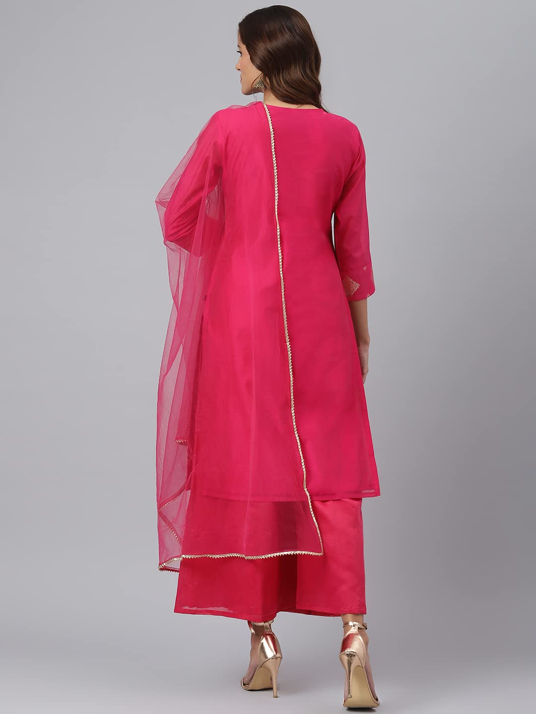 Anni Designer Women'S Cotton Blend Straight Solid Kurta With Palazzo & Dupatta (With Rani_Xxl_Rani_Xx-Large),Rani,2XL,Cotton Blend,Straight,Dupatta