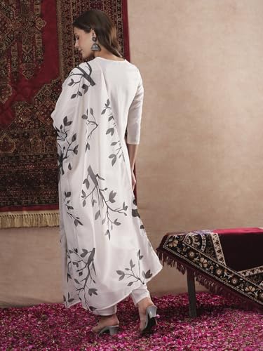 Gosriki Women'S Cotton Blend Straight Printed Kurta With Pant & Dupatta (Jayachitra White-Gs_Xl_White_X-Large),White,,B0DM1T8KF6