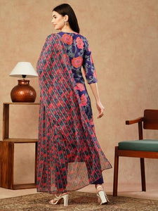 Gosriki Women'S Cotton Blend Straight Printed Kurta With Pant & Dupatta (Fataki Begani-Gs_M_Violet_Medium),Violet,,B0CTXGJHGB