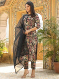 Gosriki Women'S Rayon Blend Printed Straight Kurta With Pant & Dupatta (Keech Black-Gs_L_Black_Large),Black,,B0DPB3N5YY