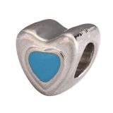 20pcs Blue Enamel Heart Symbol of Loyalty Trust Large Hole Beads (4.5mm Hole) Antique Silver