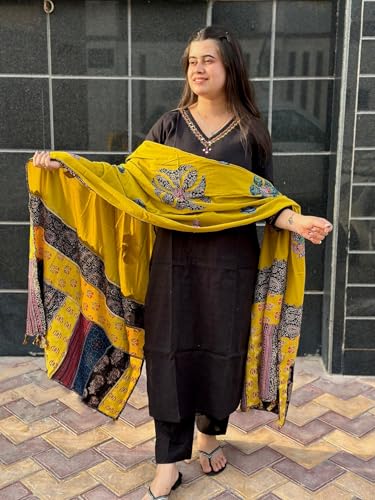 Anni Designer Women'S Cotton Blend Embroidered Straight Kurta With Pant & Dupatta (Fronx Black_4Xl_Black_Xxxx-Large),Black,4XL,Cotton Blend,Regular,